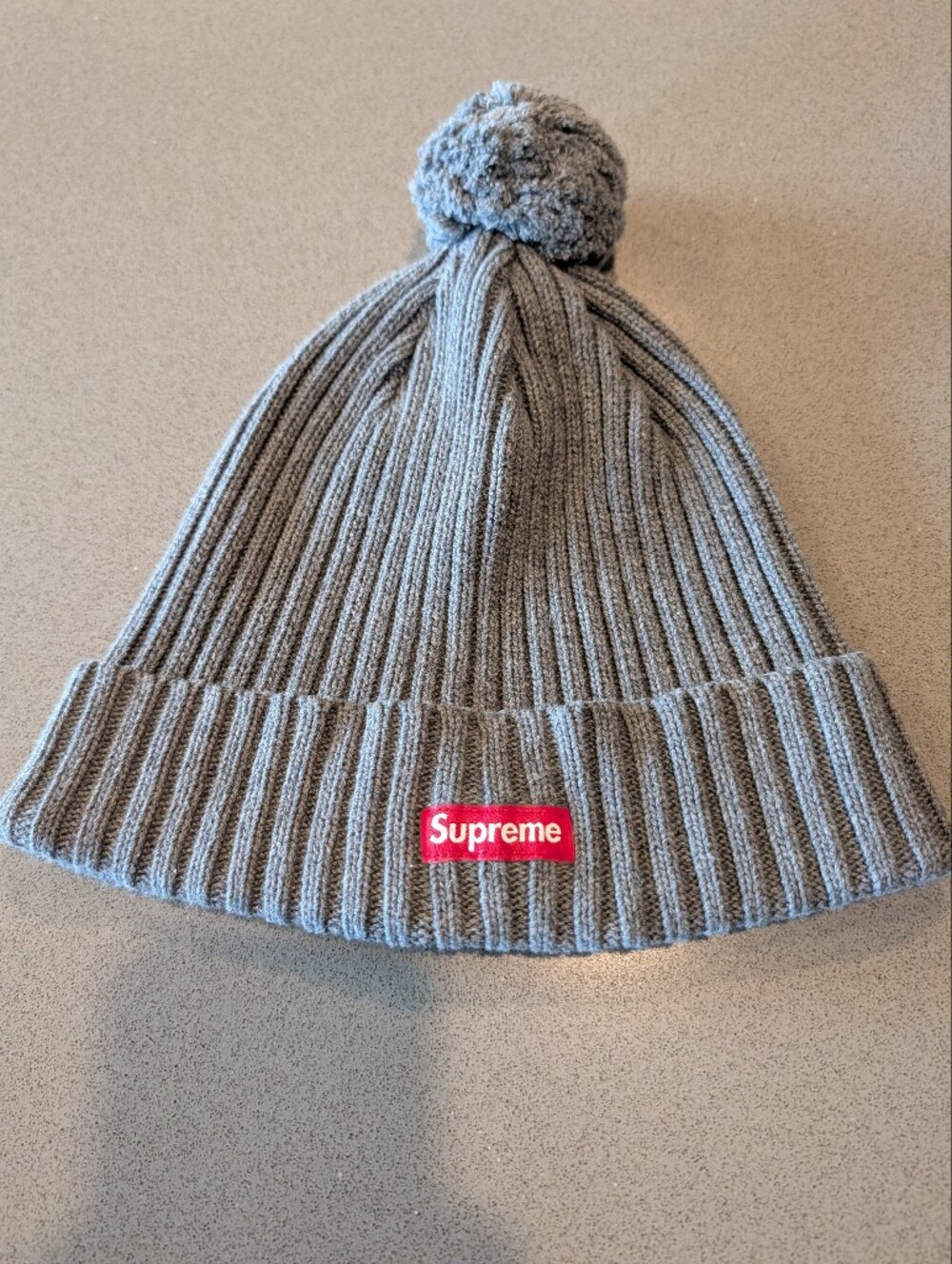 Supreme Gray Ribbed Knit Beanie
